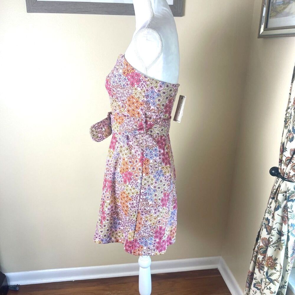 Strapless Pink Floral Belted Mini Dress NWT M Cottagecore Garden Party Spring - Picture 7 of 16